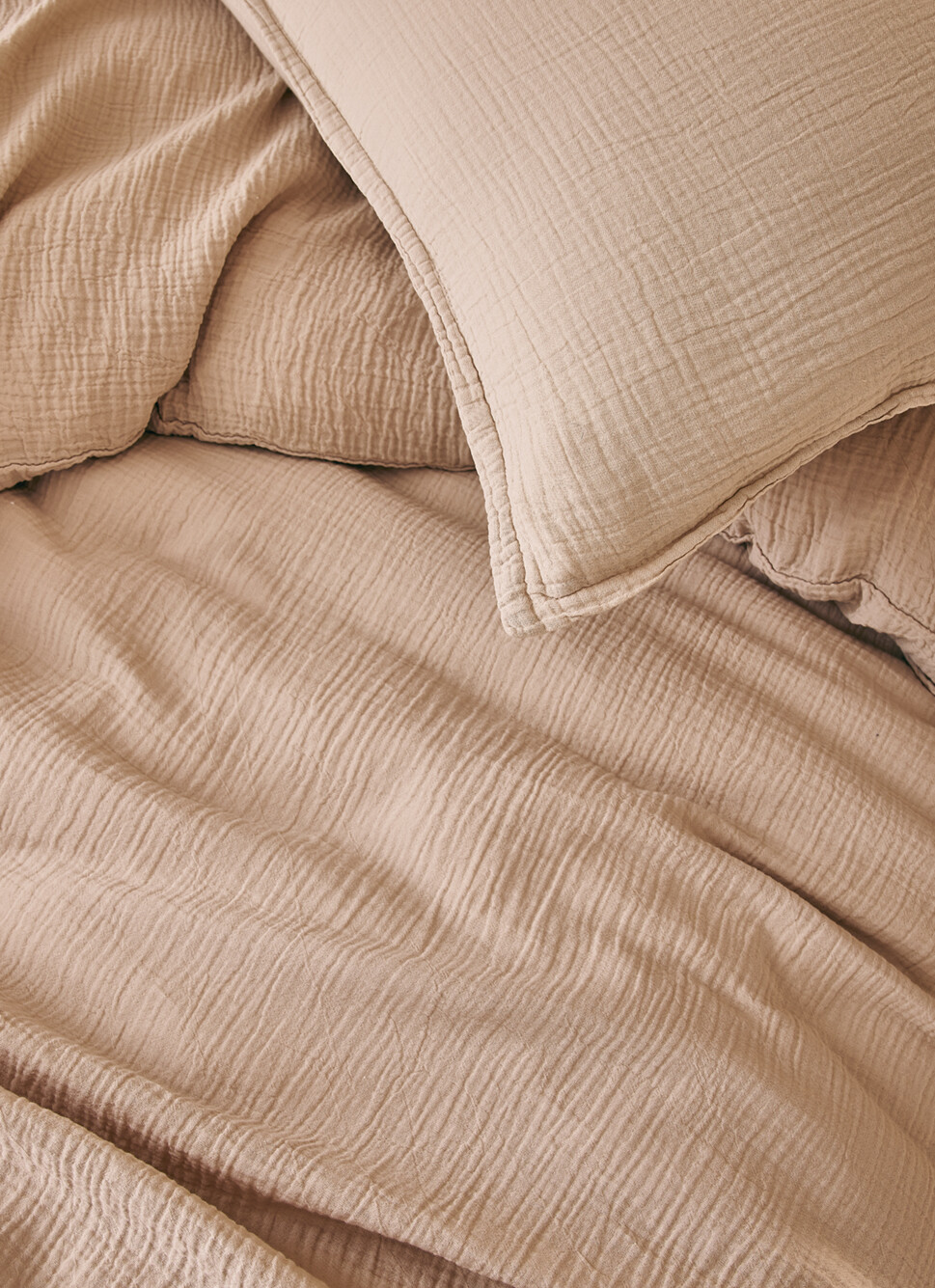 LOT DE 2 TAIES D'OREILLER DOUBLE GAZE DE COTON SABLE