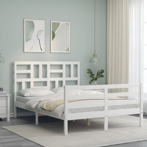 NNEVL Bed Frame with Headboard White 137x187 cm Double Solid Wood