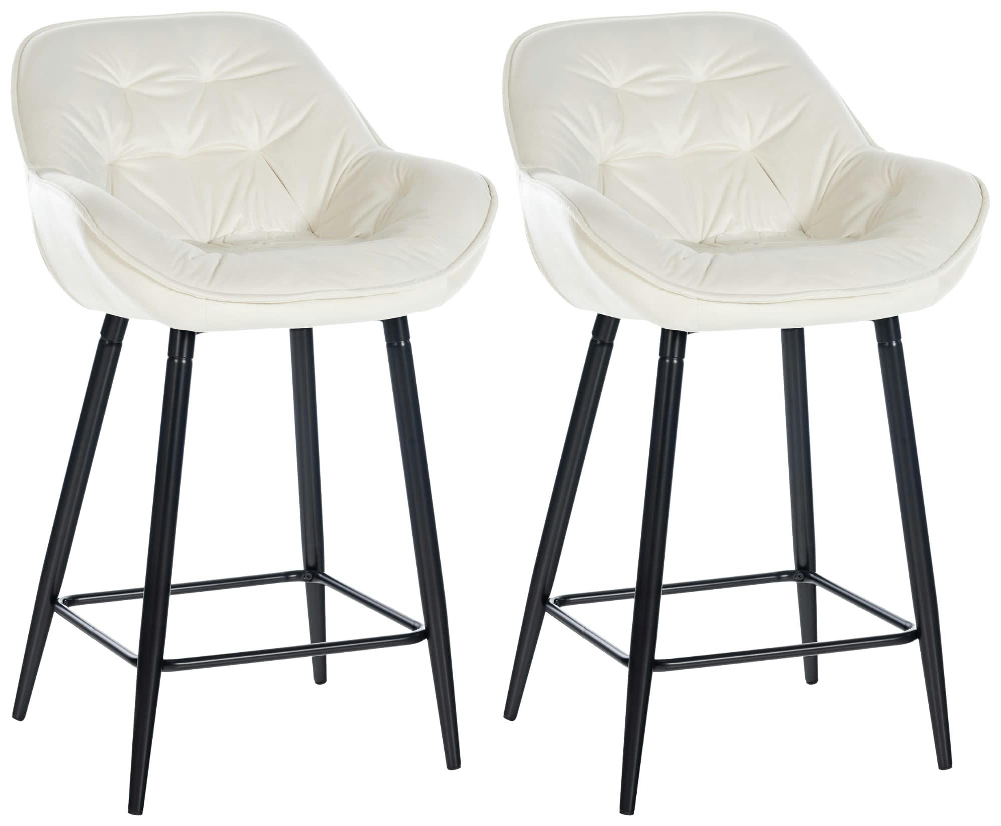 GIBSON - Lot de 2 Tabourets de bar Avec accoudoirs velours Crème