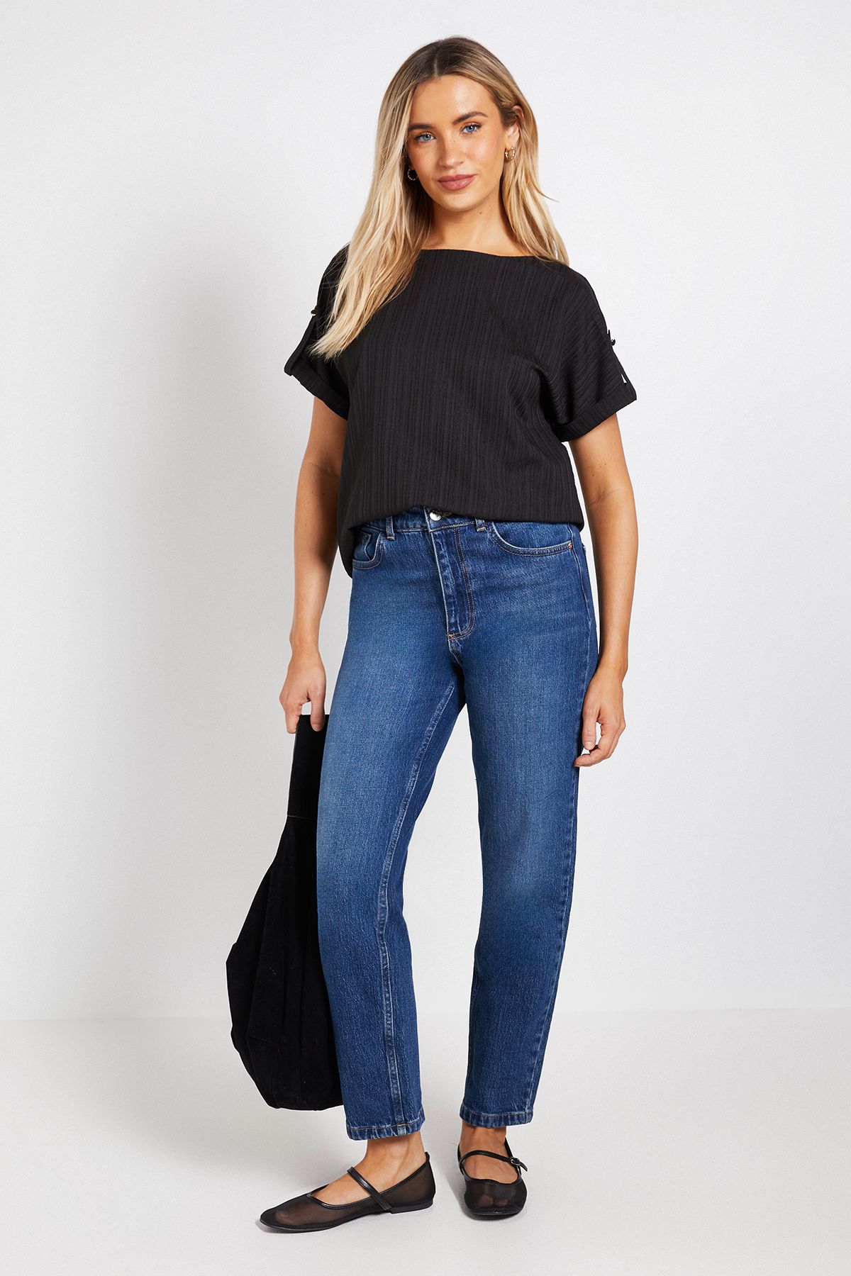 Dorothy Perkins Crinkle Textured Roll Sleeve Blouse
