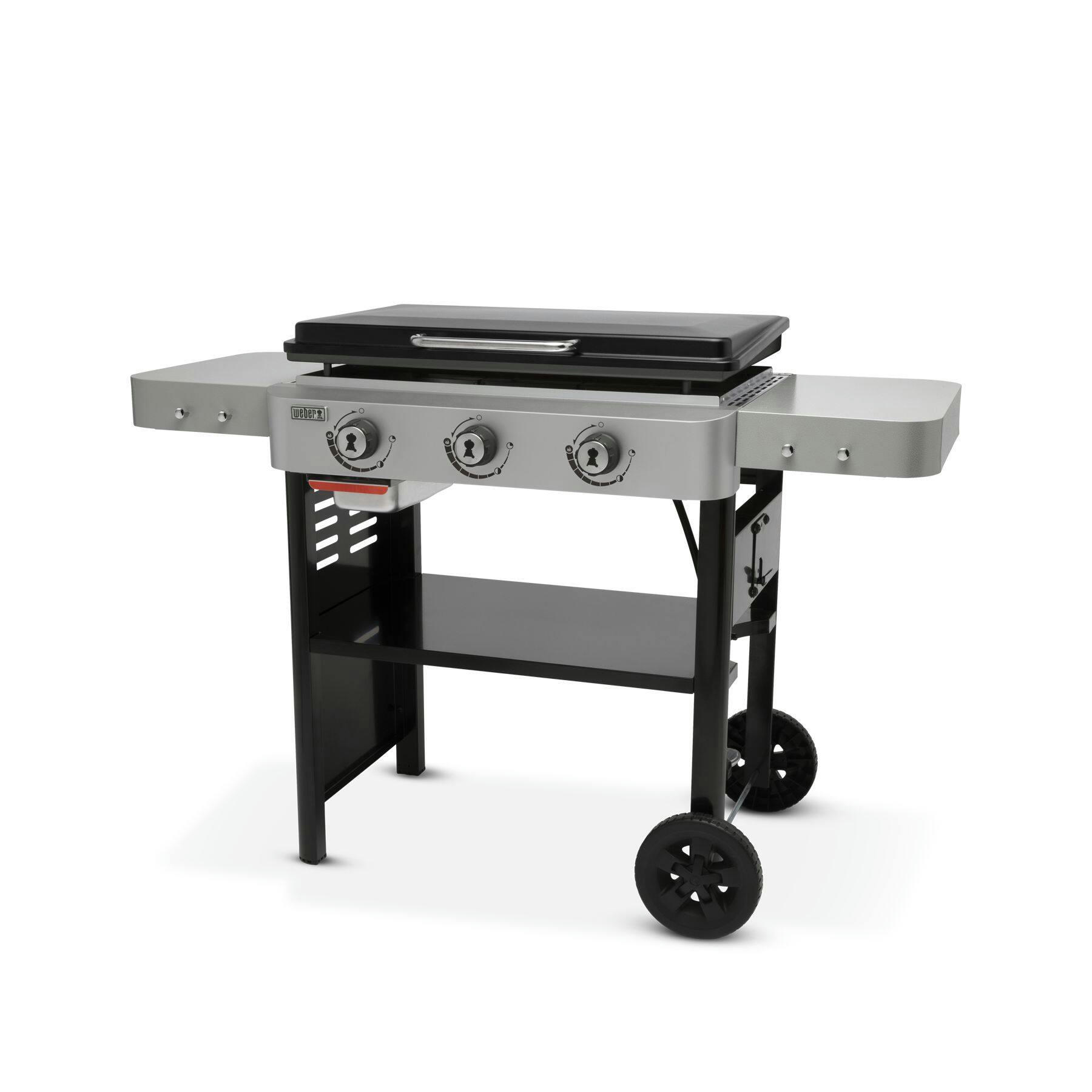 Weber Outdoor Cast Iron 3-Burner Gas Griddle Cooking Station with Grease Tray