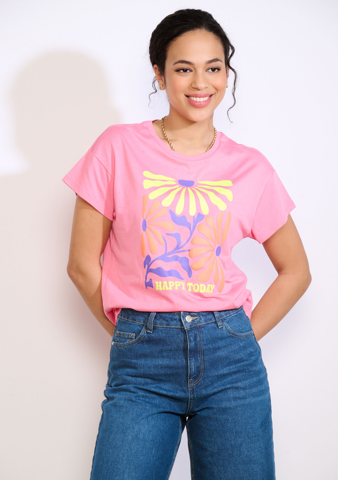 T-shirt met bloemen en tekst