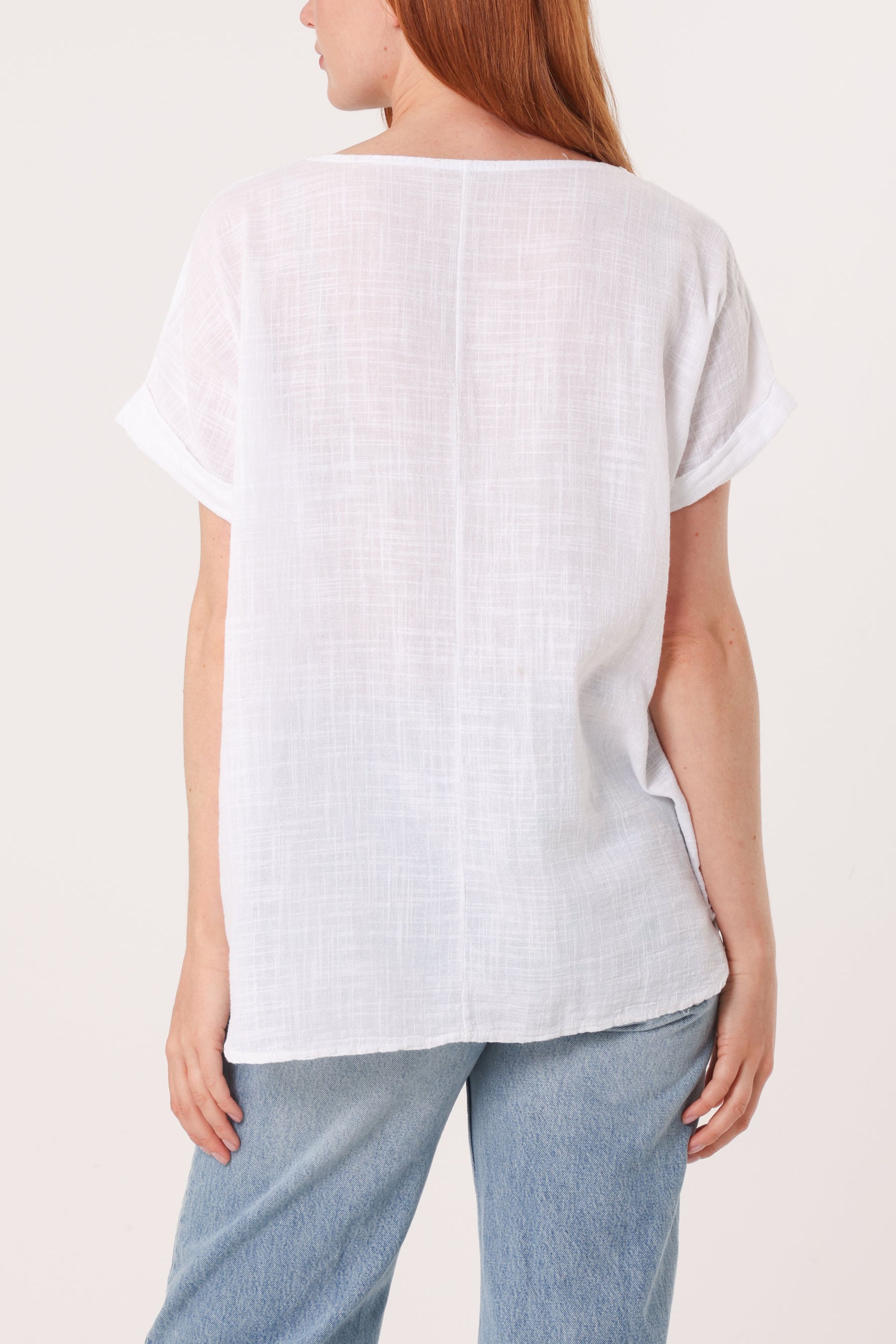 Blue Vanilla White Fish Iridescent Print Top