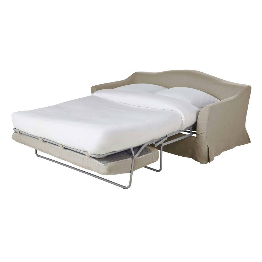 Anaelle - Canapé convertible 2 places en lin beige ficelle