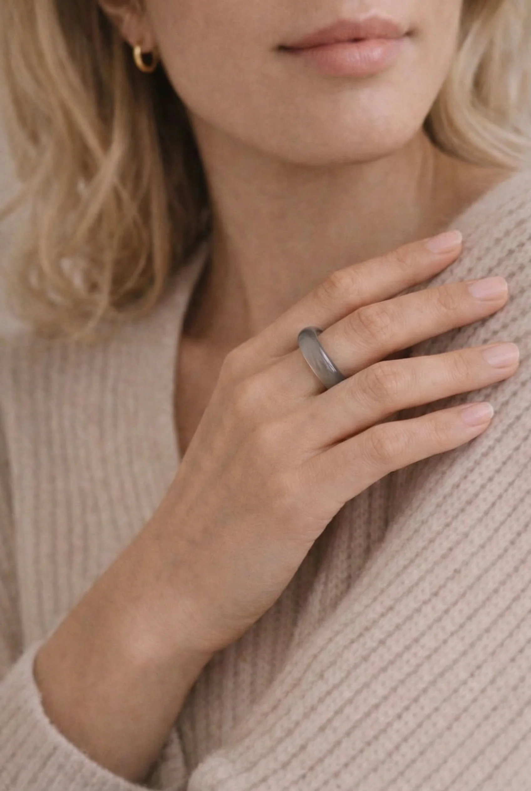 Mist — Grey Purple Jade Stone Ring in Grey