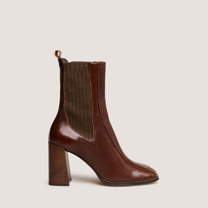 Bottines à talons hautsen cuir brillant marron | VANTI