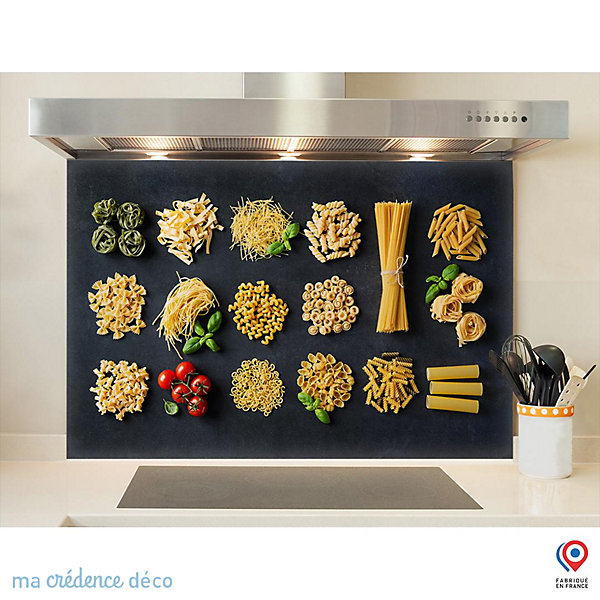 Crédence cuisine fond de hotte Pates - Verre trempé - L 90 cm x H 60 cm - MaCrédenceDéco
