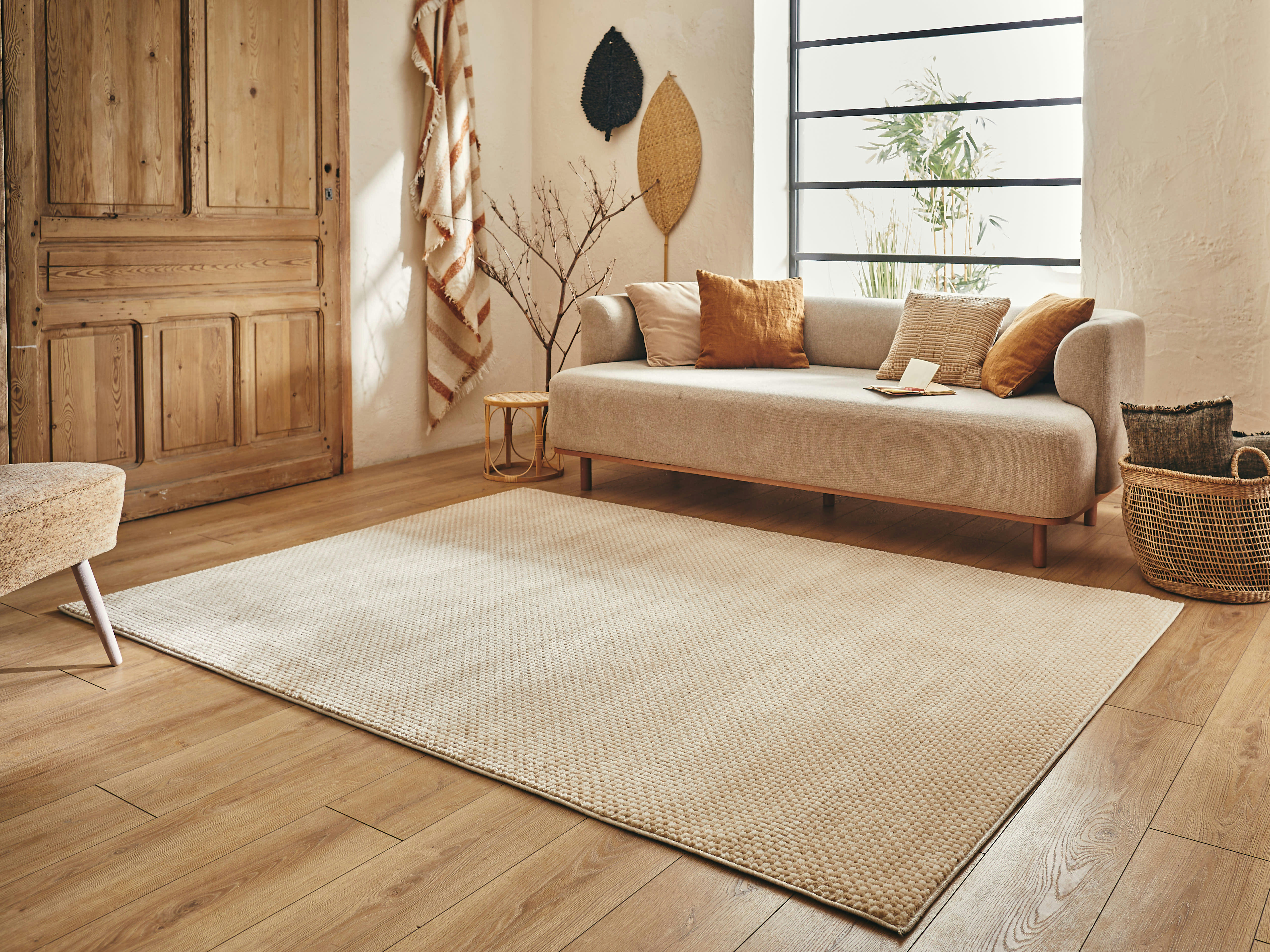 BIANCA - Tapis motif damier en relief - crème et beige - 80x150cm