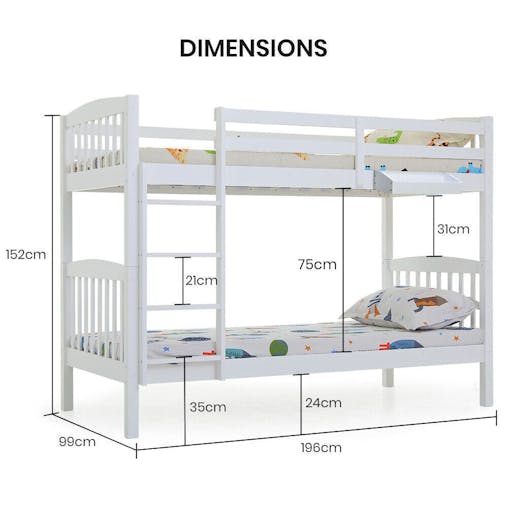 NNEMB Wooden Kids Bunk Bed Frame-with Modular Design that can convert to 2 Single-White