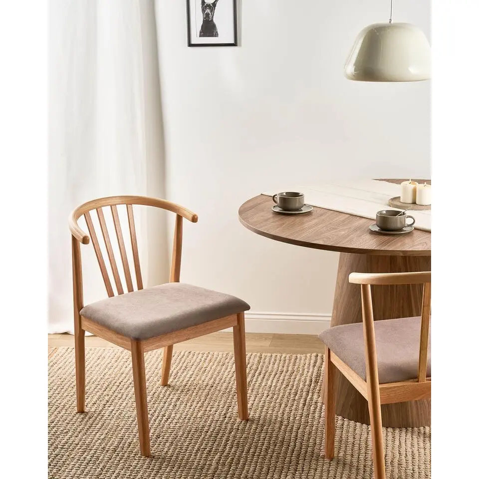 CRAIG - Eetkamerstoel set van 2 - Lichtbruin/Taupe - Rubberhout