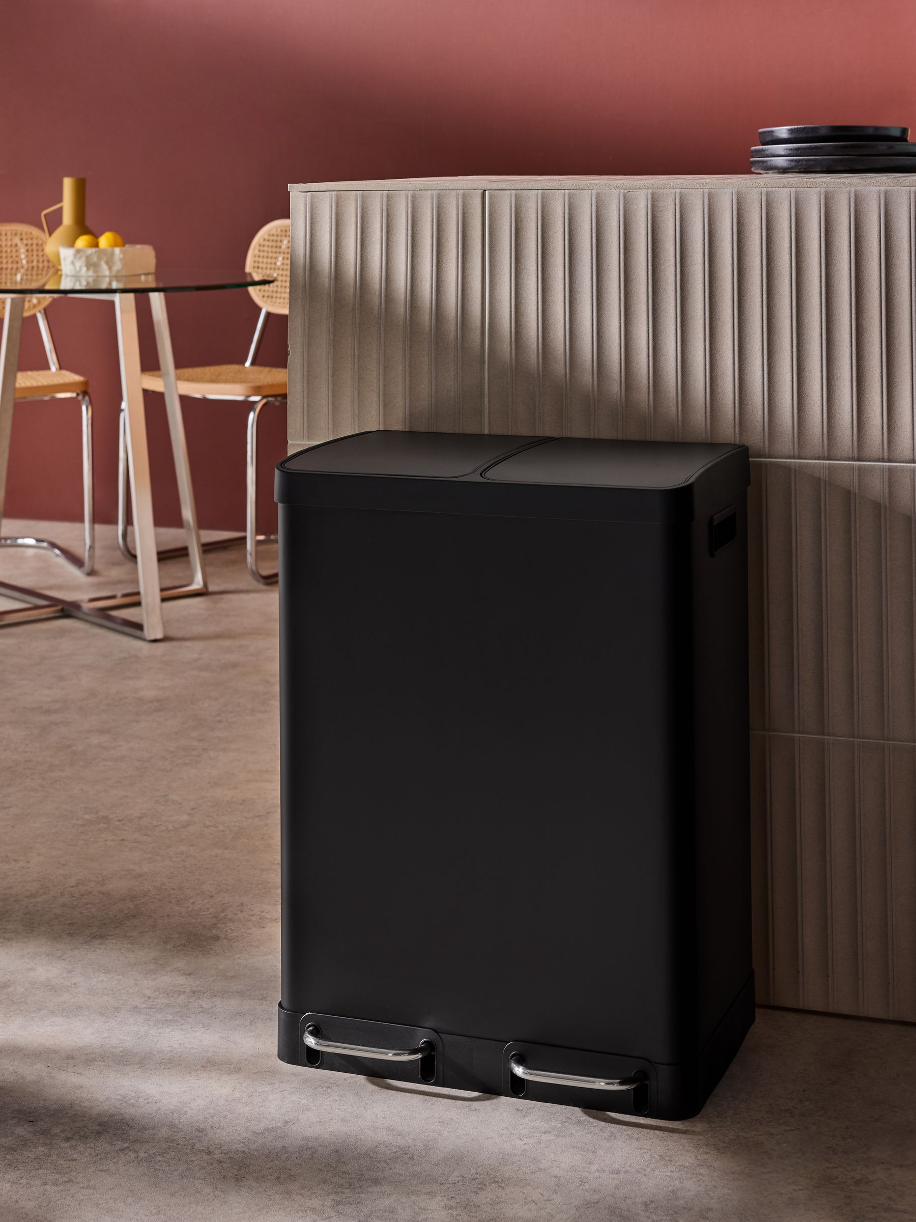 2 Section 60 Litre Recycling and Waste Colter Bin in Black