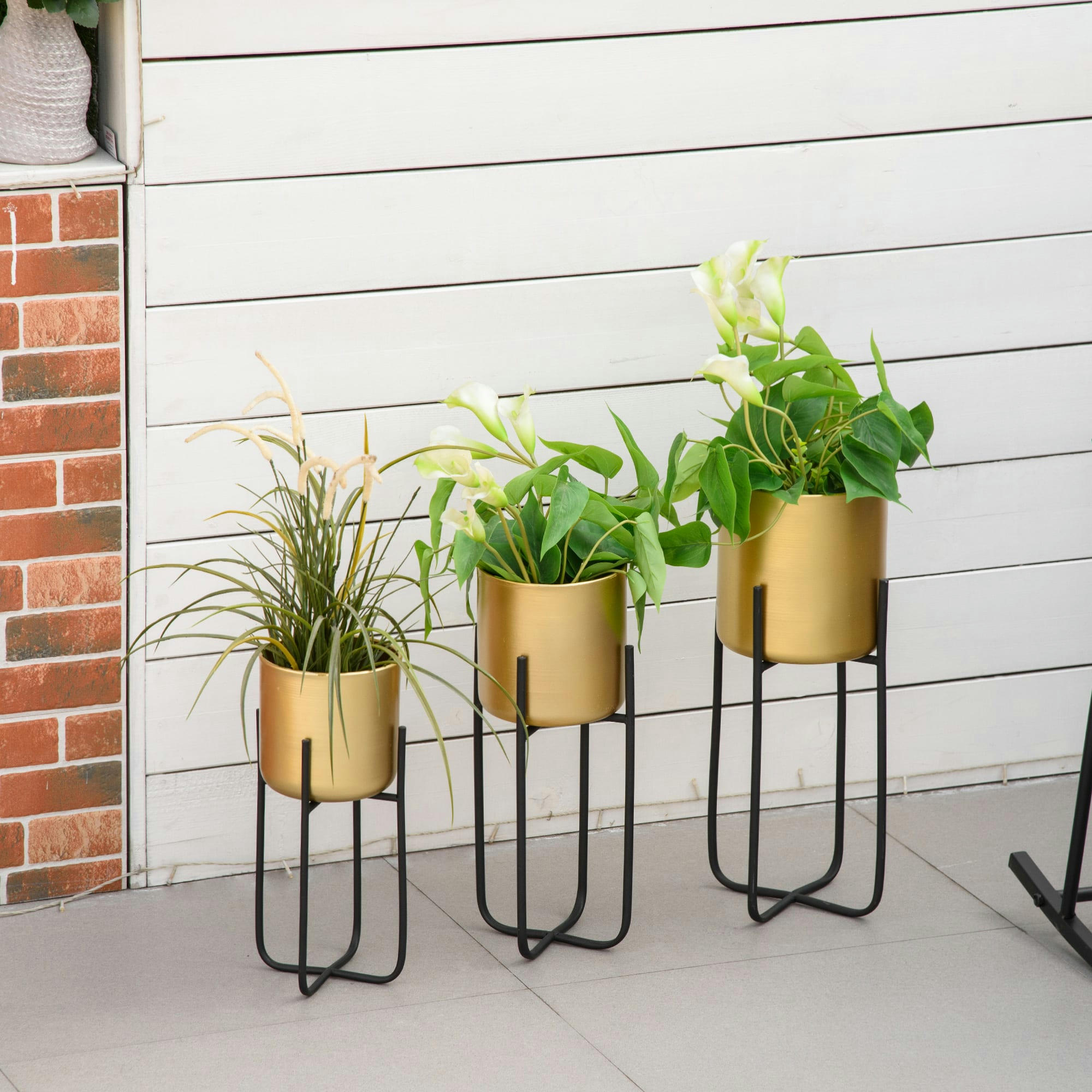 - Supports de pots de fleurs design lot de 3 - métal époxy noir doré