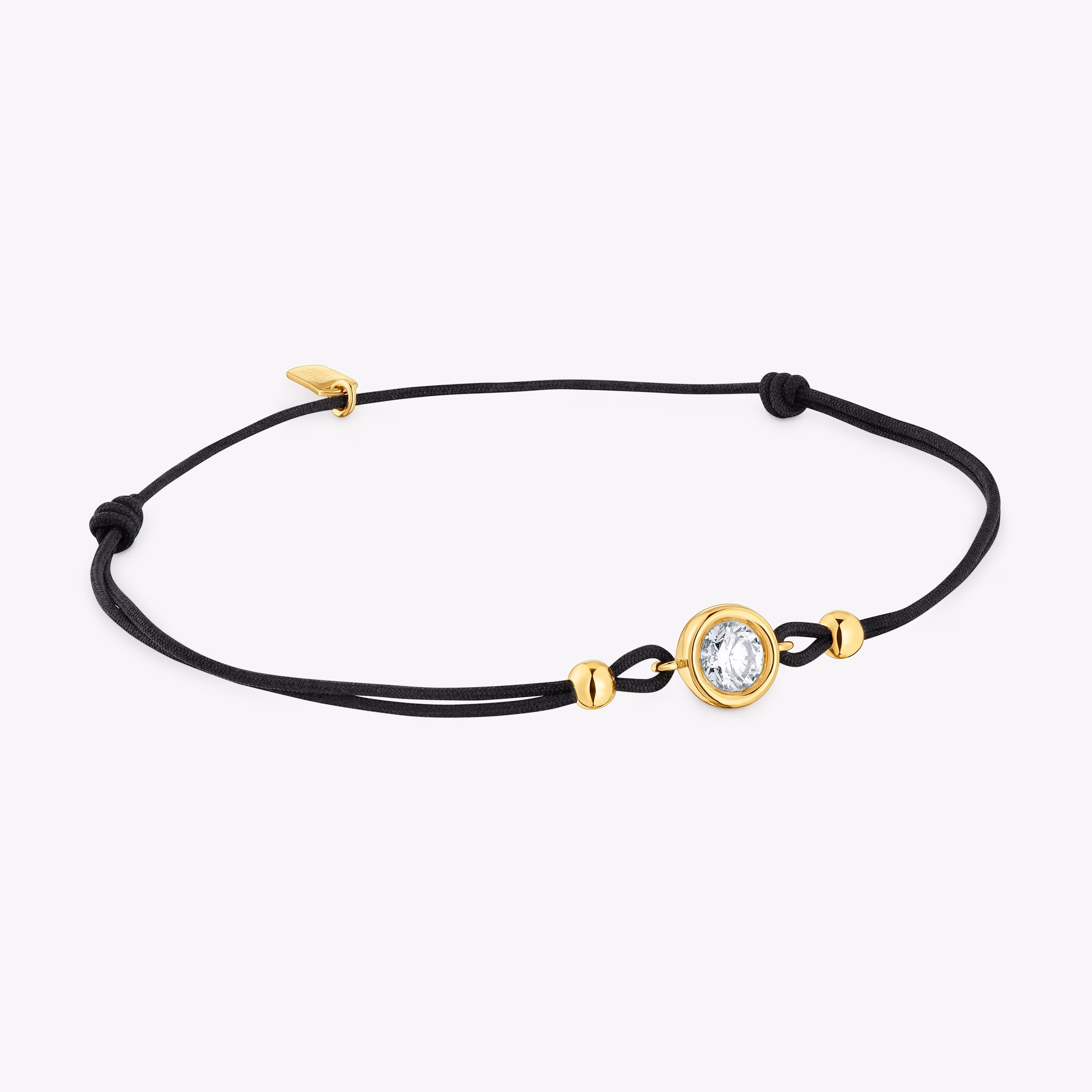 Pulsera de nylon negro con baño de oro 18 kt sobre plata y diamante creado en laboratorio Line LGD