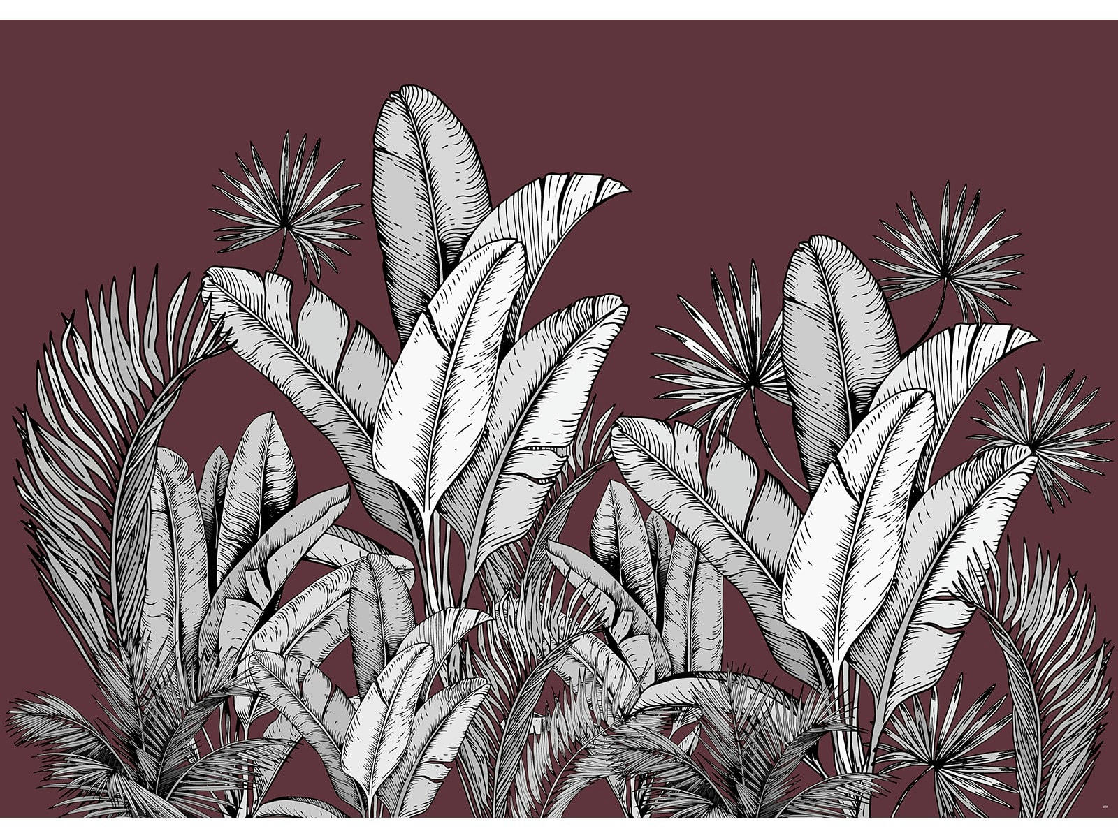 MIRAGE - Papier peint panoramique adhésif lie-de-vin 350x250cm