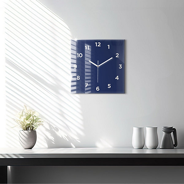 Horloge murale Wallfluent 30x30 cm Avec chiffres Aiguilles blanches Bleu marine 1 pcs