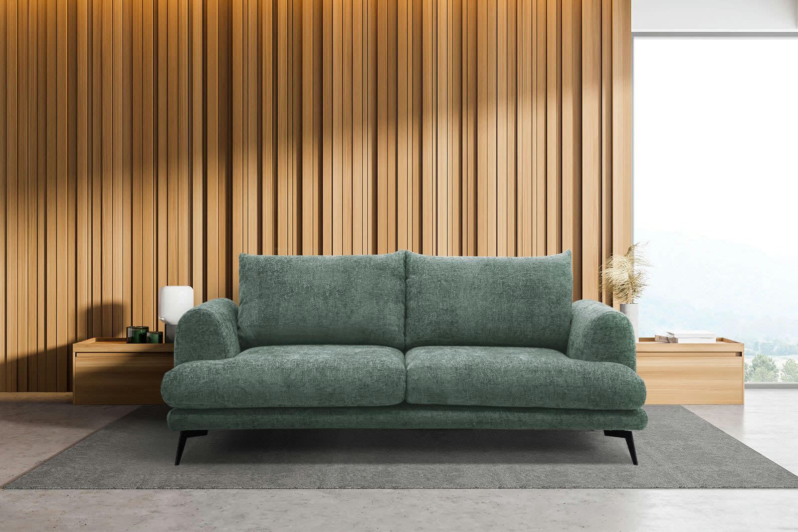 ADRIA - Canapé droit 3 places tissu vert