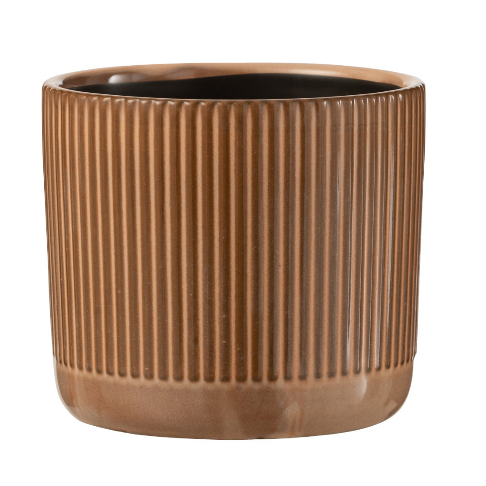 J-Line bloempot Lijn - keramiek - oranje/beige - small - 2 stuks - Ø 12 cm