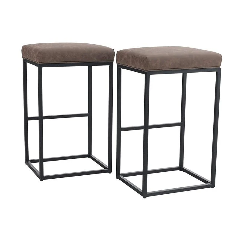 2-Piece 30 Pu Leather Bar Stool Counter Height Bar Stools with Footrest