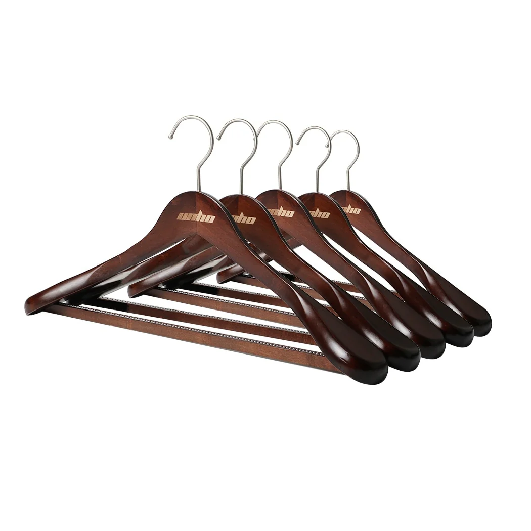 Set Of 5 Natural Wooden Coat Hangers for Suit/Dress/Shirt/Sweater - 17.52*2.16*8.74in