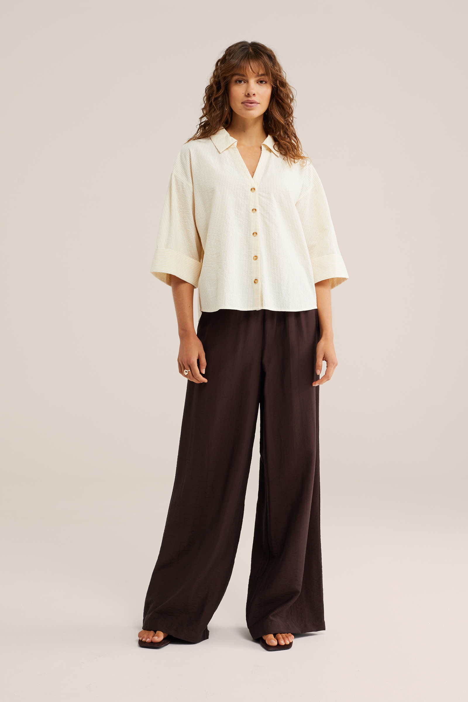 Dames seersucker blouse met strepen