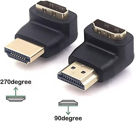 BASHLWUA Lot de 2 Adaptateur HDMI 90 degrés et 270 degrés Connecteur HDMI coudé Angle Droit Mâle à Femelle 4K 3D