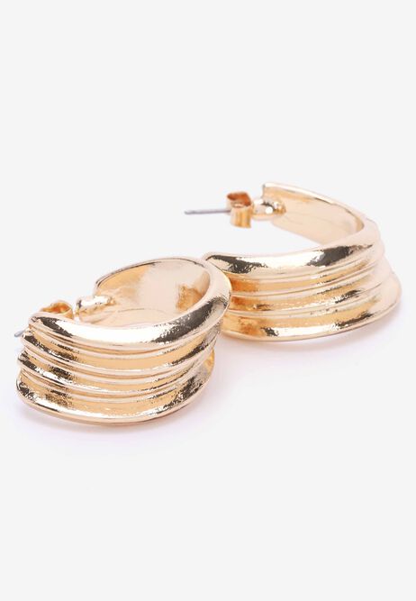 Womens Gold Large Ridge Hoop Earrings