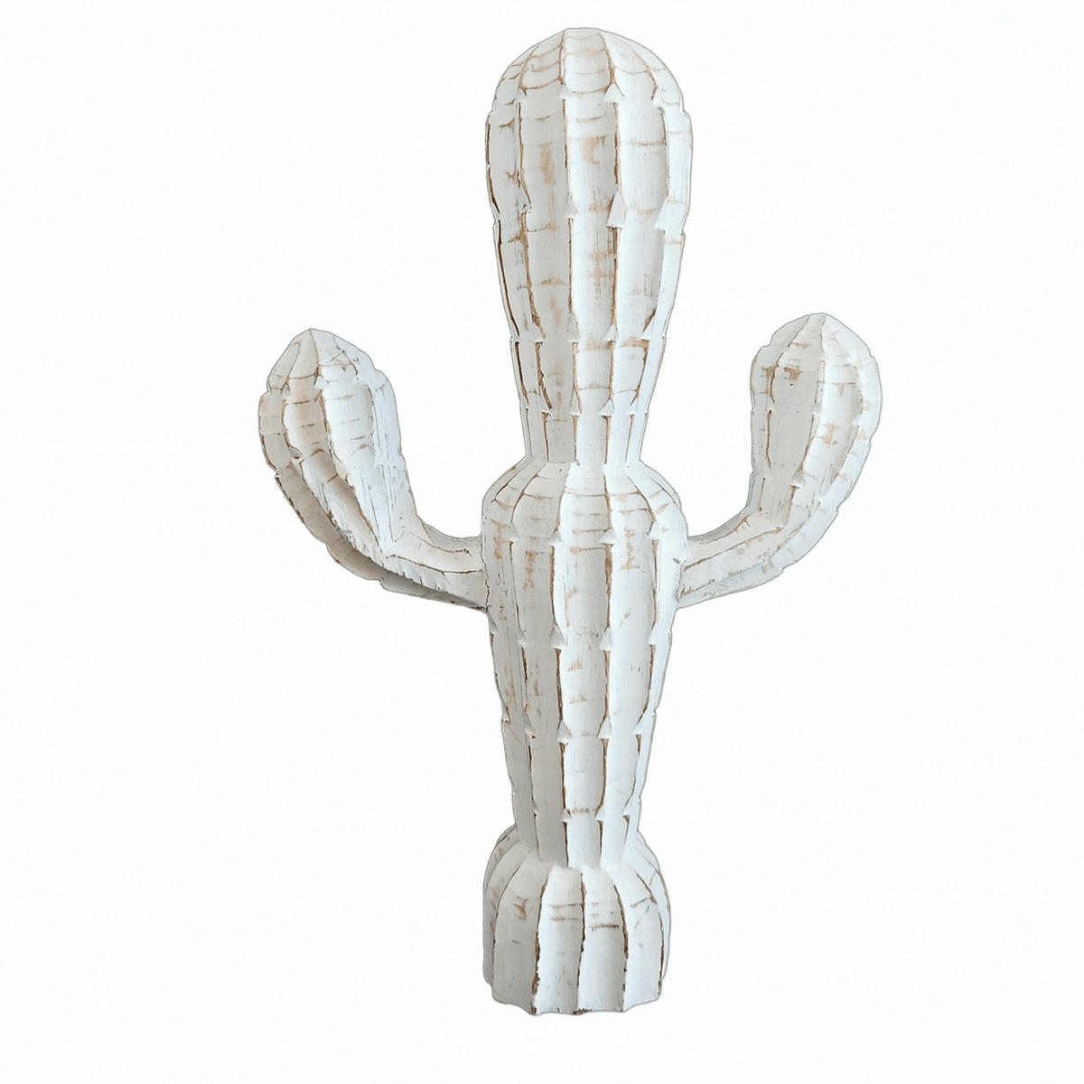 ZARA - Cactus en bois sculpté, blanc H40 cm