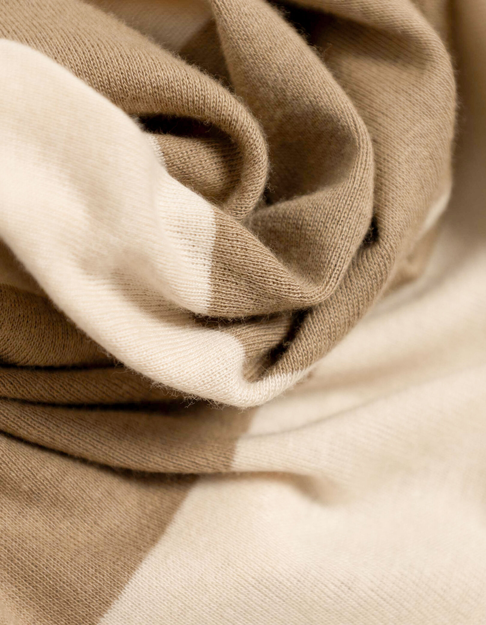 Polo manches longues beige larges rayures Homme