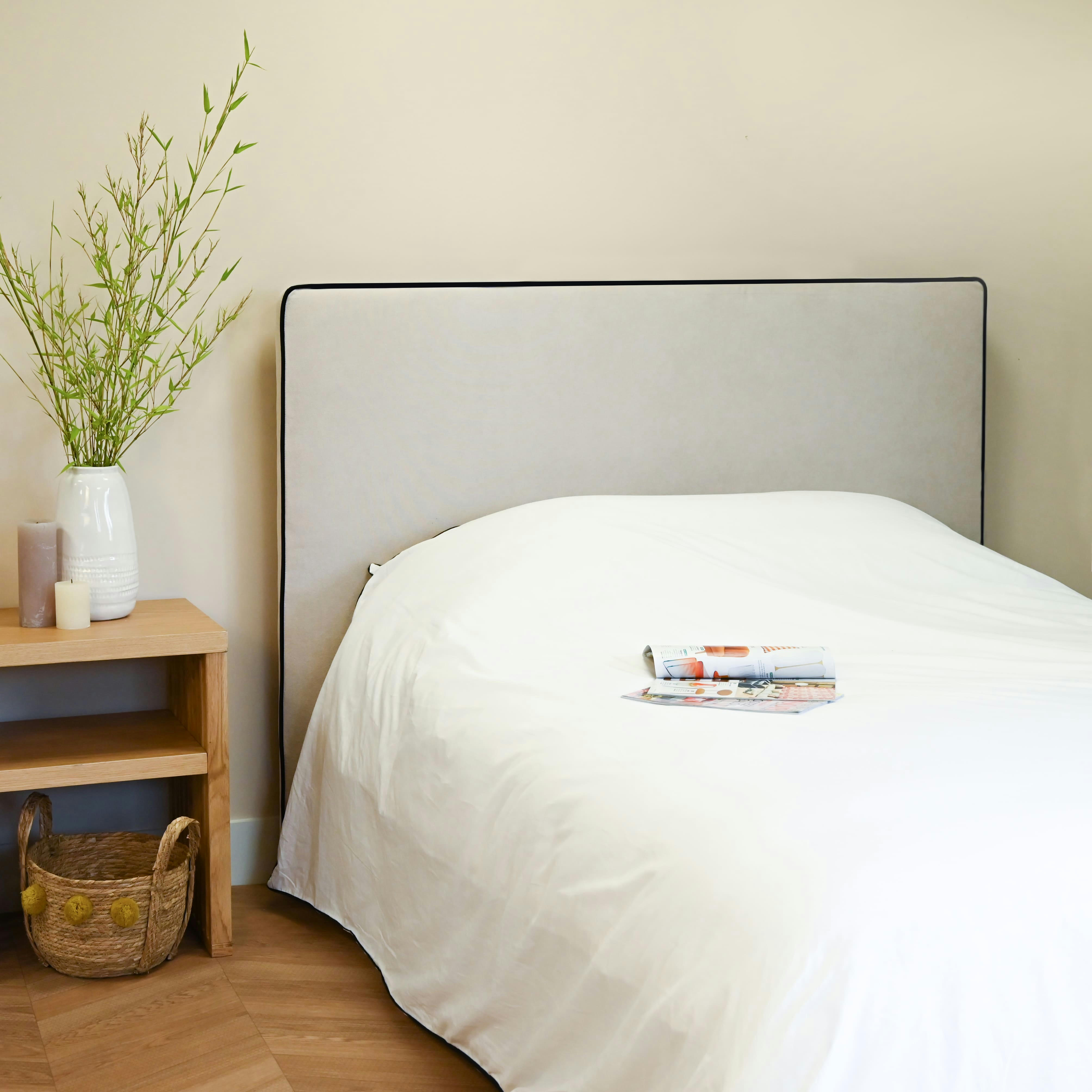 - Tête de lit en tissu beige 190 cm