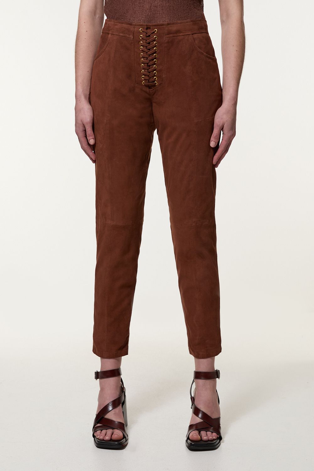 KarenMillen Suede Lace Up Slim Leg Trousers