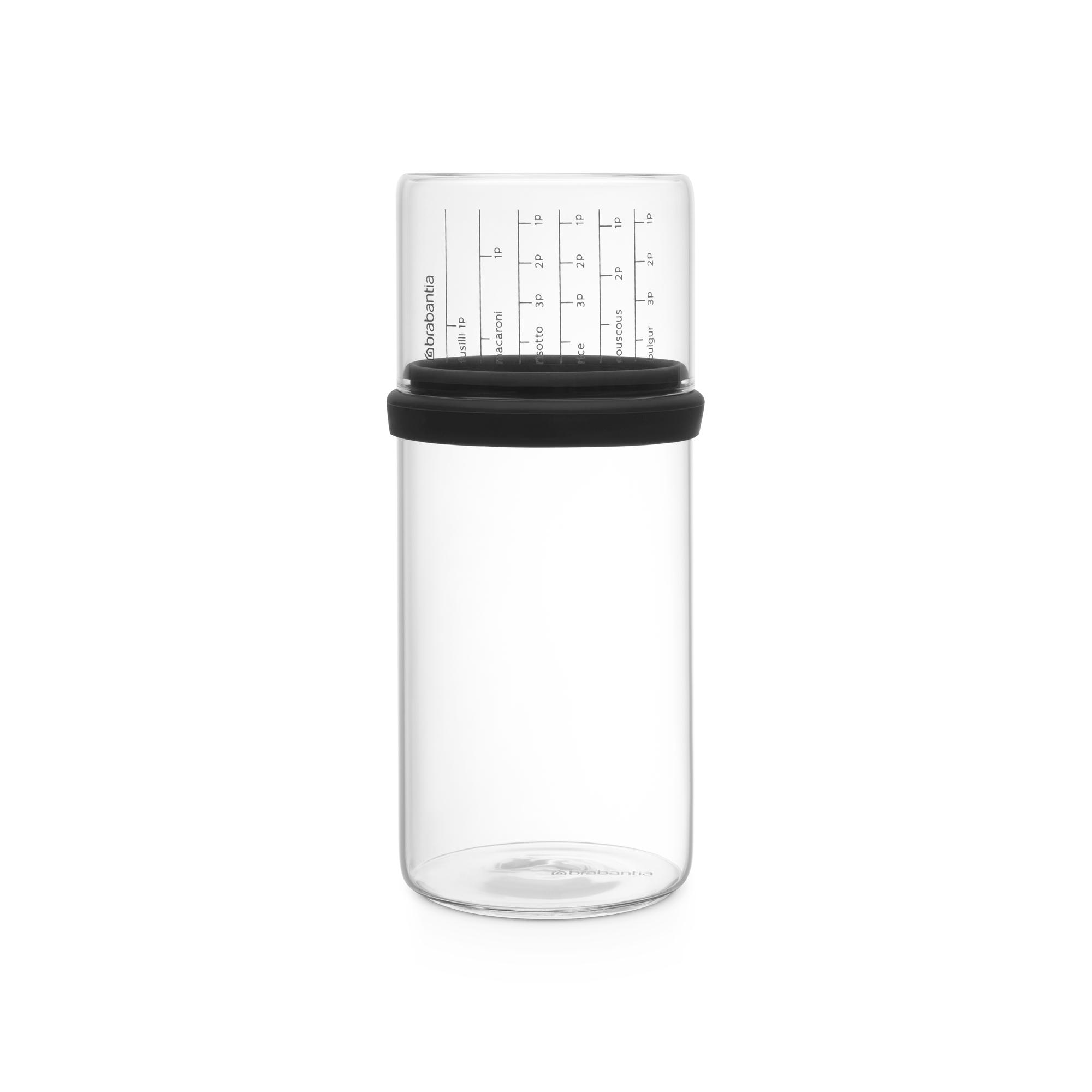 Brabantia Glazen voorraadbus met maatbeker, 1 liter - Dark Grey