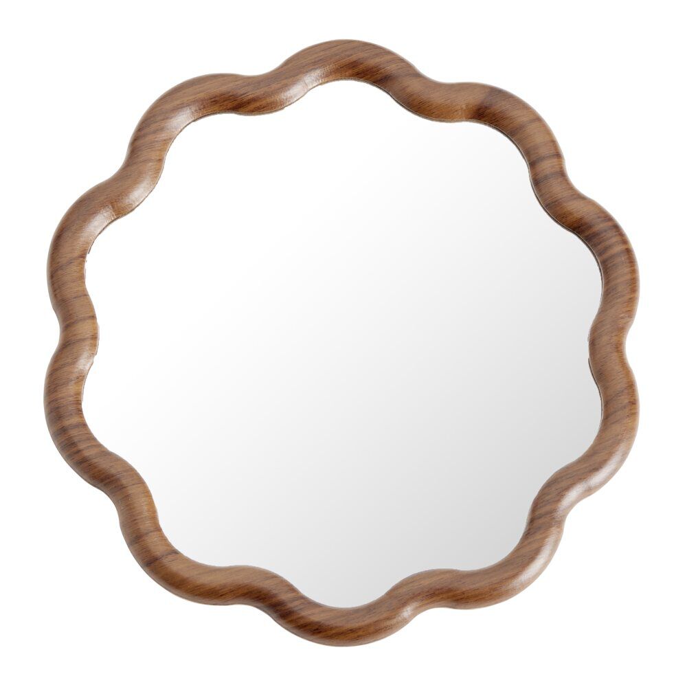 Miroir en bois effet noyer contour ondulé Ø40cm