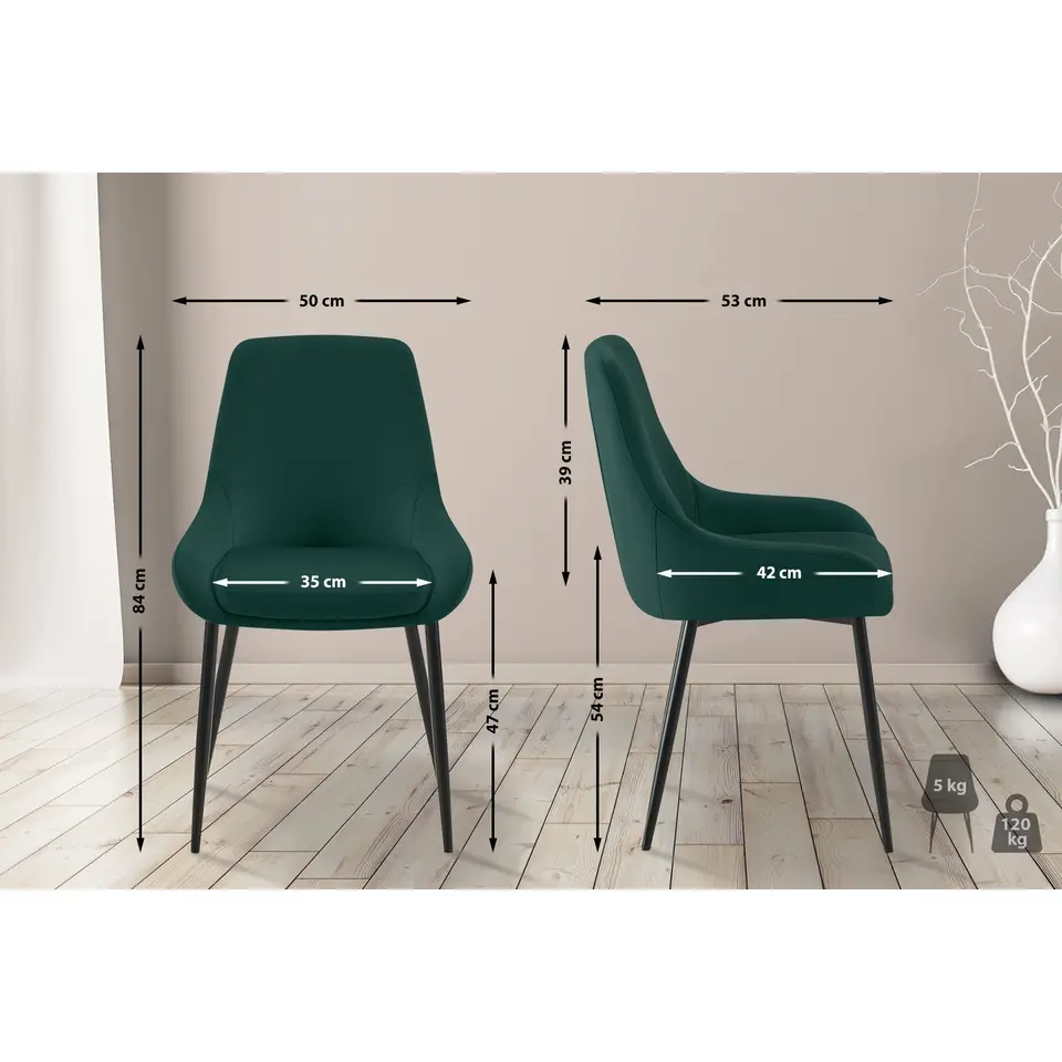 CLP Eetkamerstoel Elmira zwart Frame - Fluweel - groen
