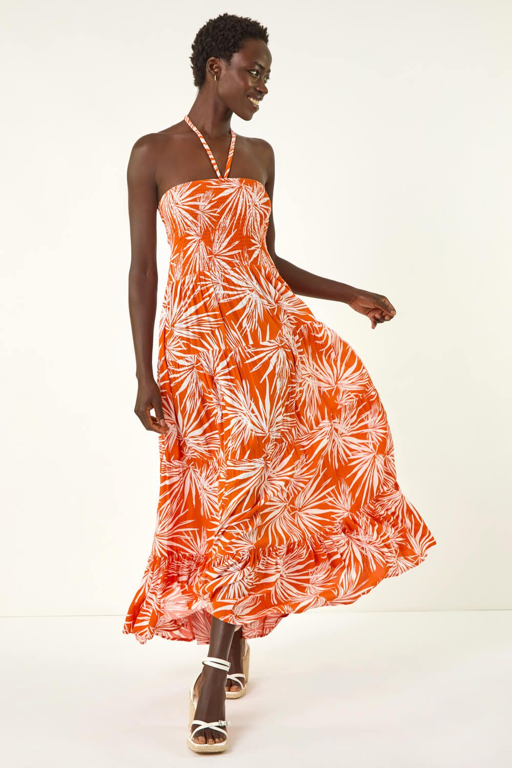 Roman Shirred Bandeau Midi Dress