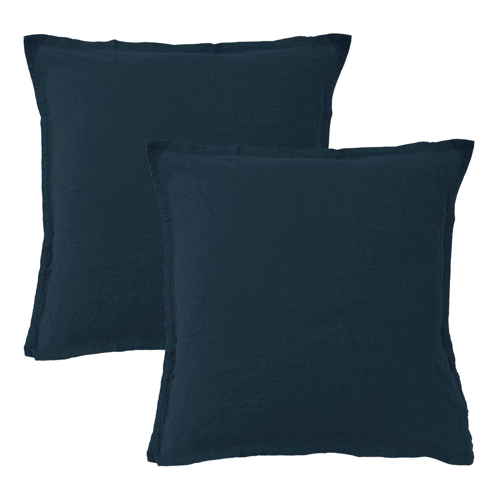 LIN LAVE - Set de 2 taies d’oreiller unies en lin lavé Bleu Marine 65x65cm