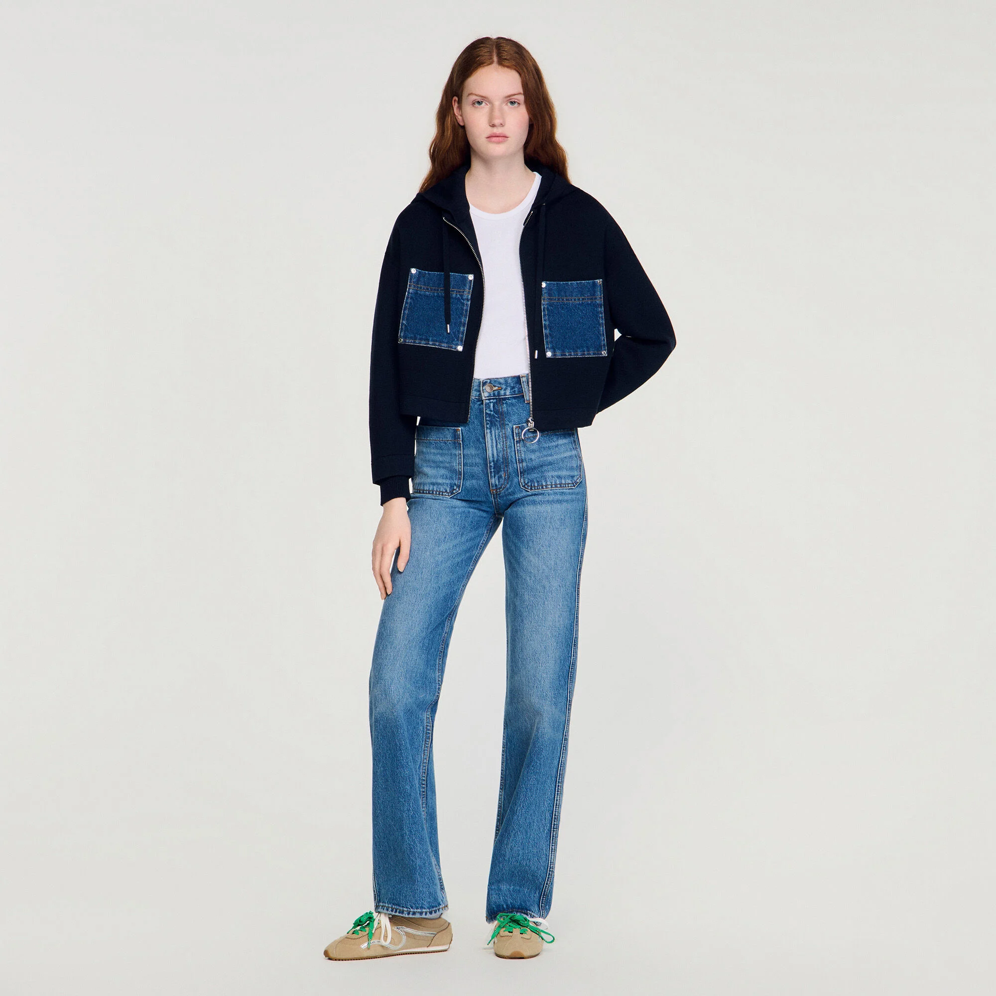 Sweatshirt en maille et denim