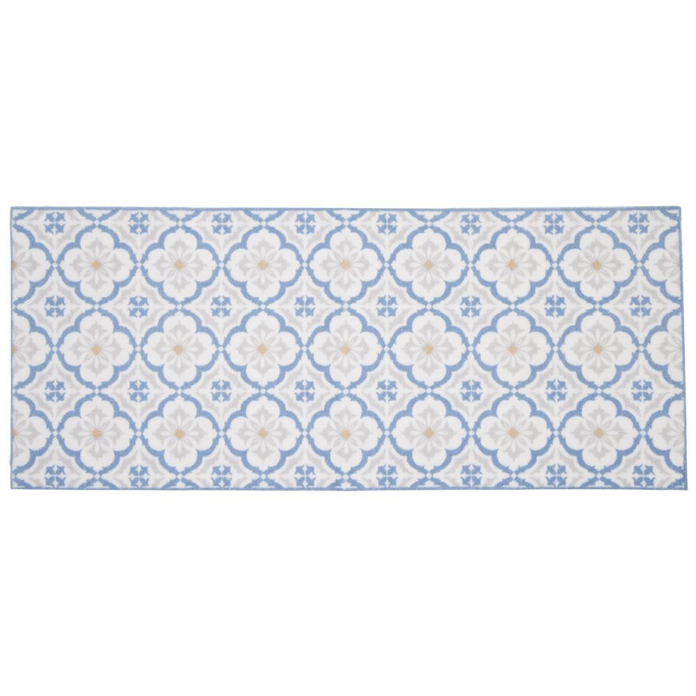 Tapis de cuisine imprimé carreau de ciment bleu et blanc 120x50cm