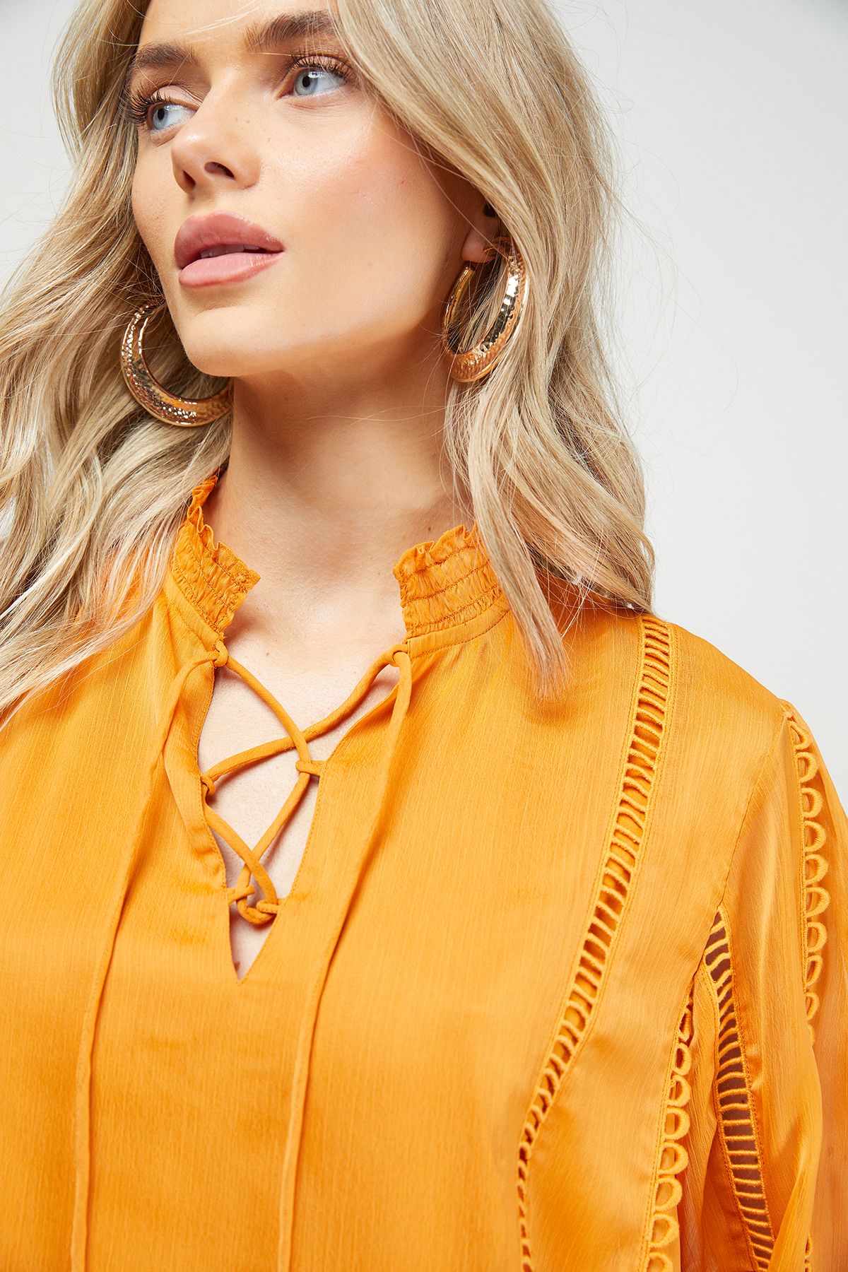 Oasis Tie Neck Ruffle Detail Chiffon Blouse