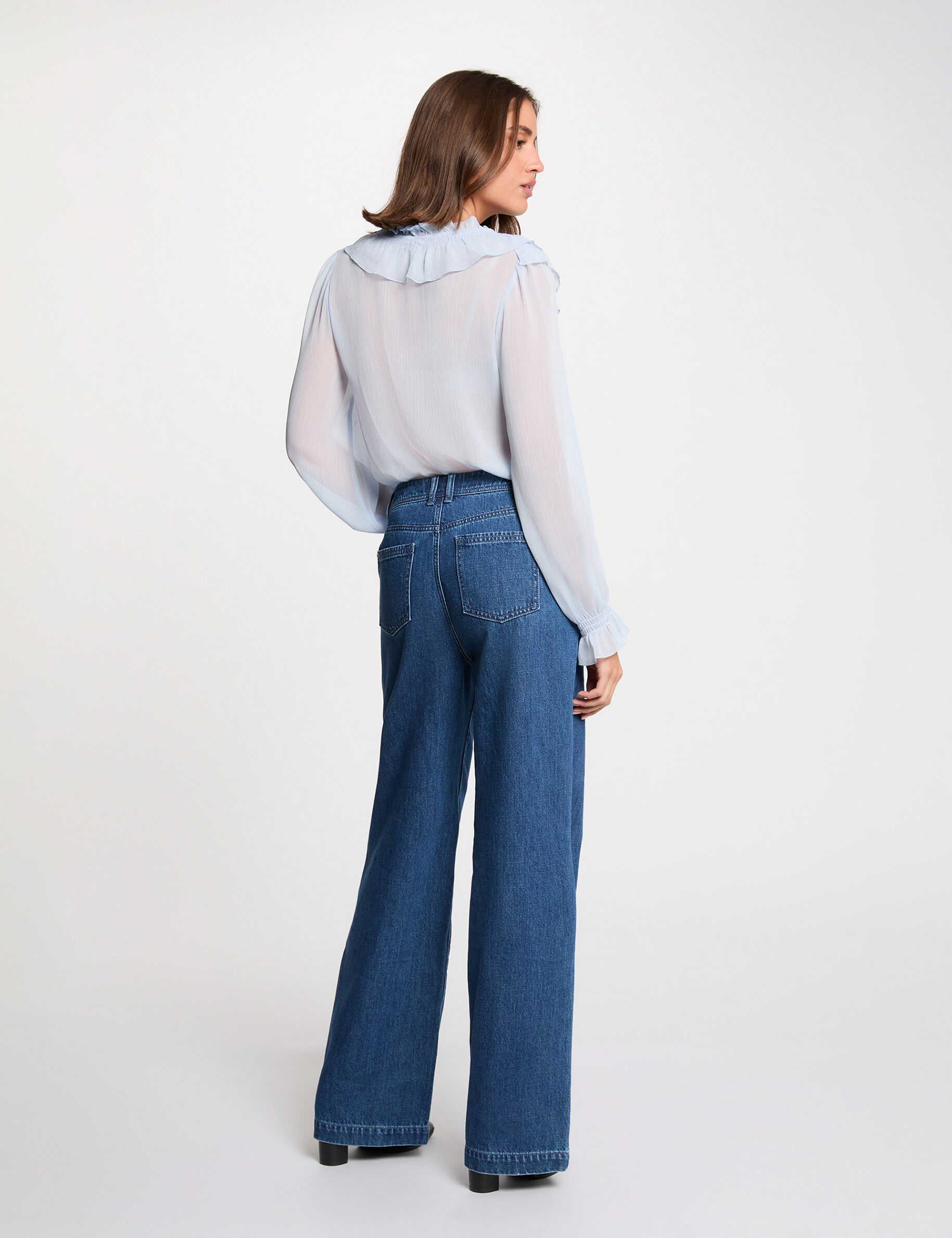 Flowy V-Neck Shirt Sky Blue Women