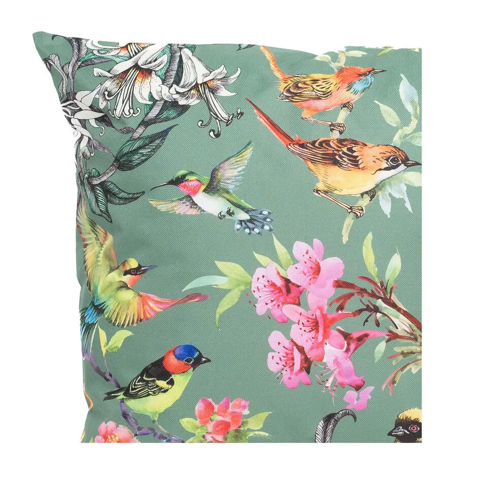 Anna's Collection Sierkussen buiten - vogels - donkergroen - 30 x 50 cm
