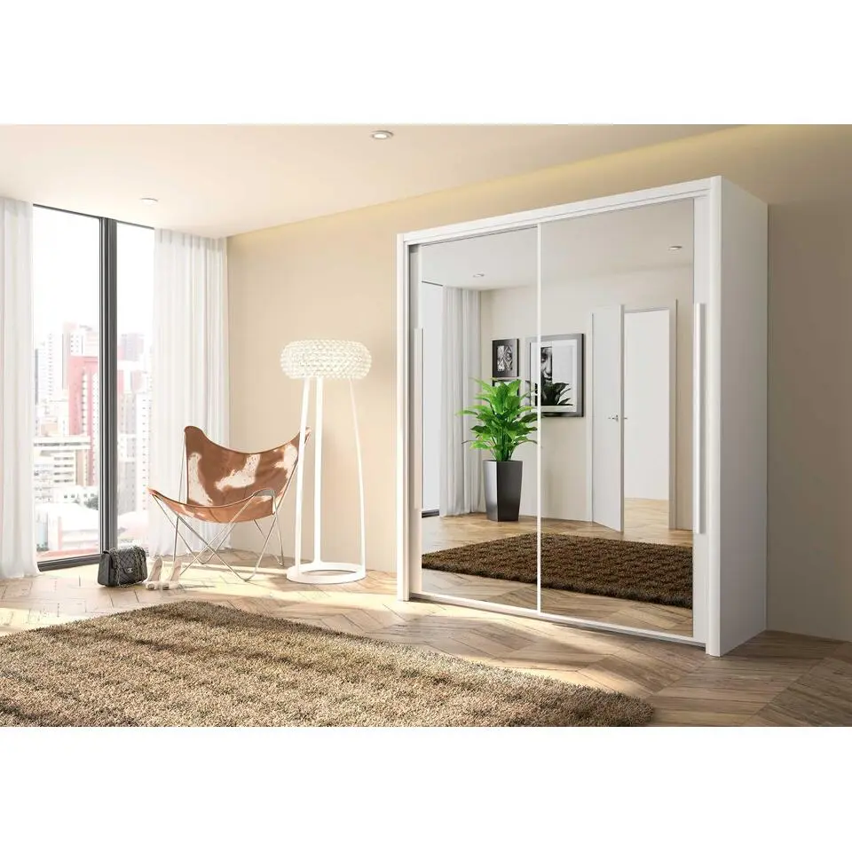 Kledingkast Cody 153cm met 2 schuifdeuren en spiegel - wit