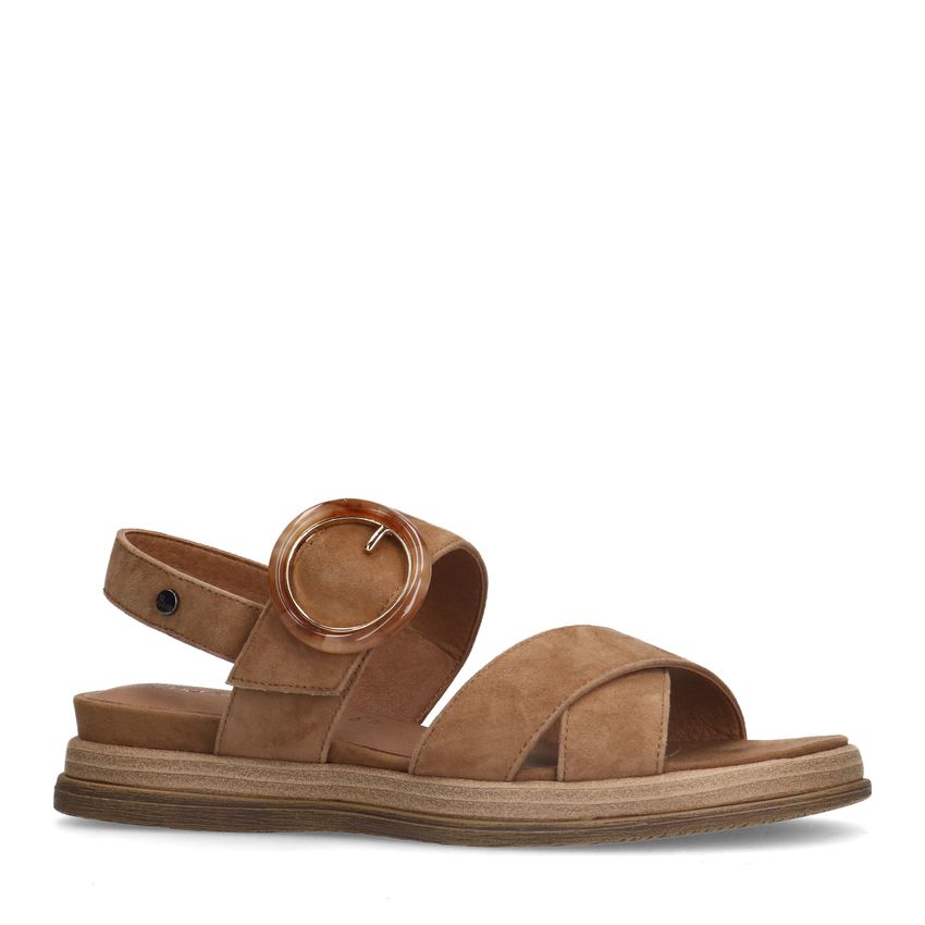 No Stress Beige suède plateau sandalen met gesp
