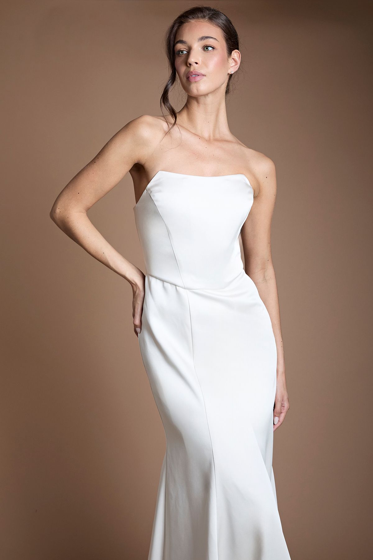 Coast Structured Satin Bandeau Fishtail Wedding Dress with Train