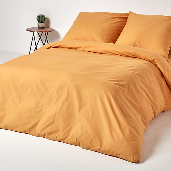 Parure de lit 100% coton égyptien 200 fils jaune moutarde, 240x220cm - HOMESCAPES