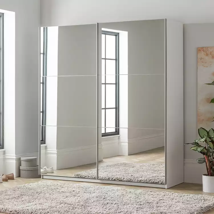 Habitat Holsted Mirrored 180cm Sliding Wardrobe - White