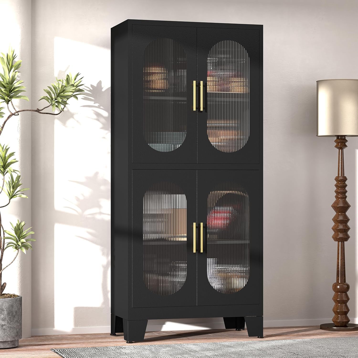 GAIOUS Black Kitchen Pantry Cabinet, Pantry Storage Cabinet with Acrylic Glass Doors and Adjustable Shelves, Tall Versatile Storage for Kitchen, Dining Room, Home Office and Bedroom