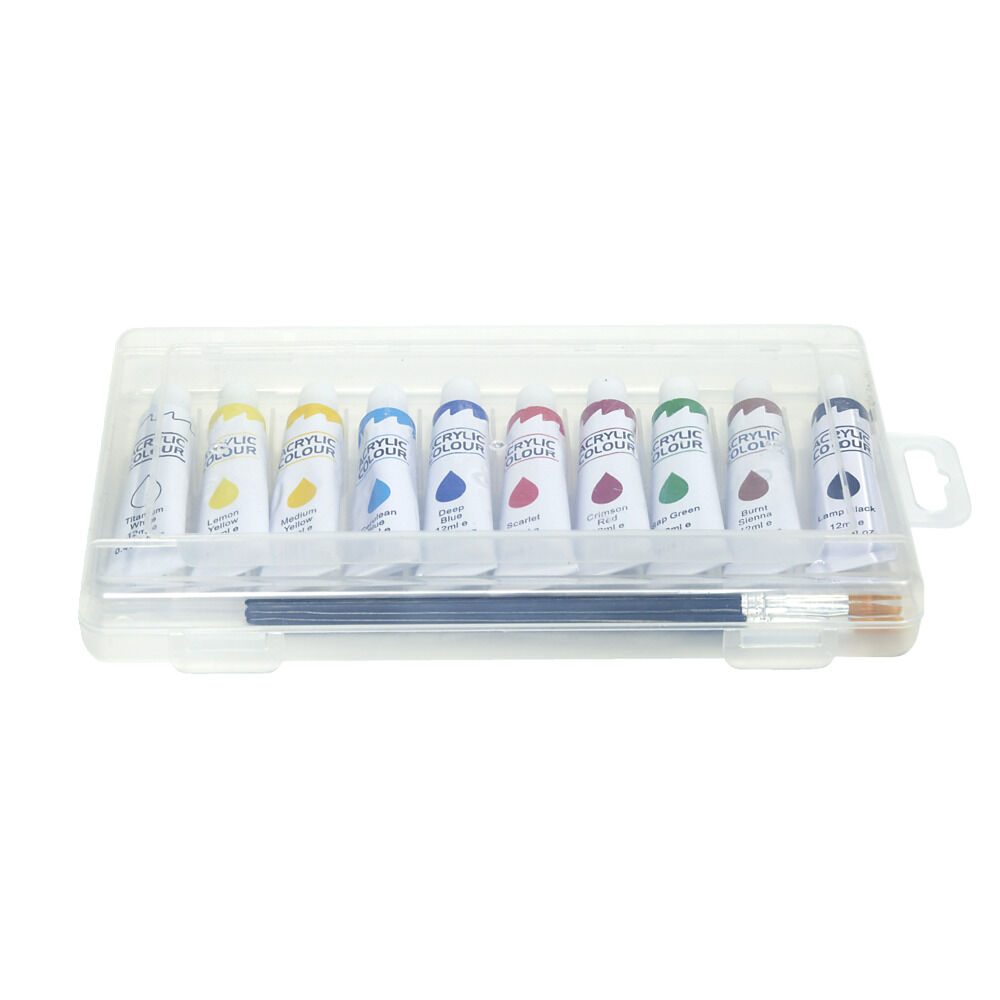 BoÎte peinture acrylique 10 tubes 16ml avec 2 pinceaux