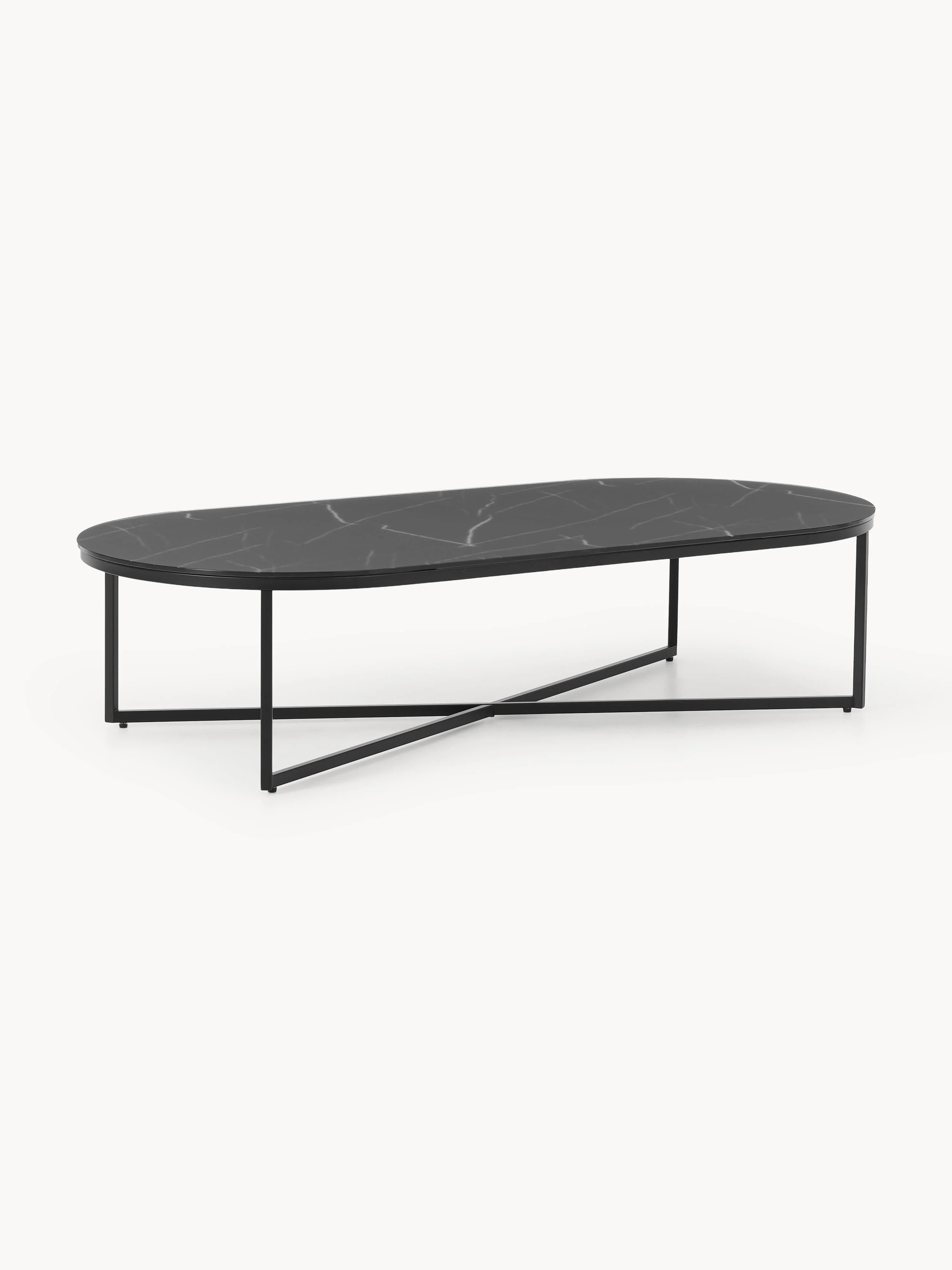 Ovaler Couchtisch Antigua mit Glasplatte in Marmor-Optik