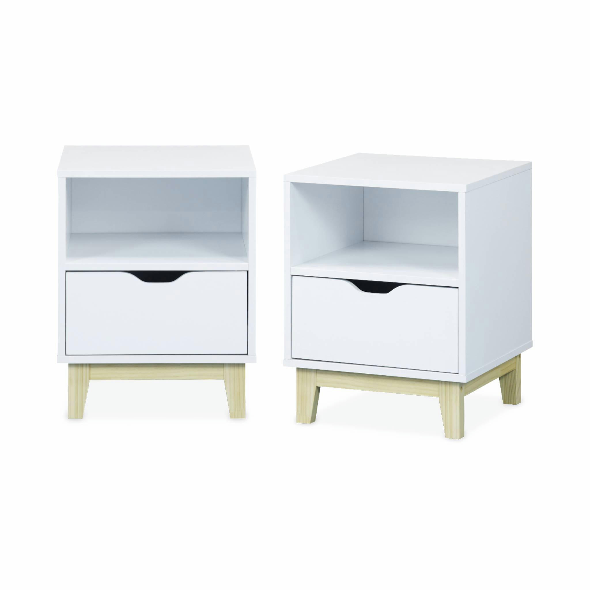 FLOKI - Lot de 2 tables de chevet blanche avec pieds en bois