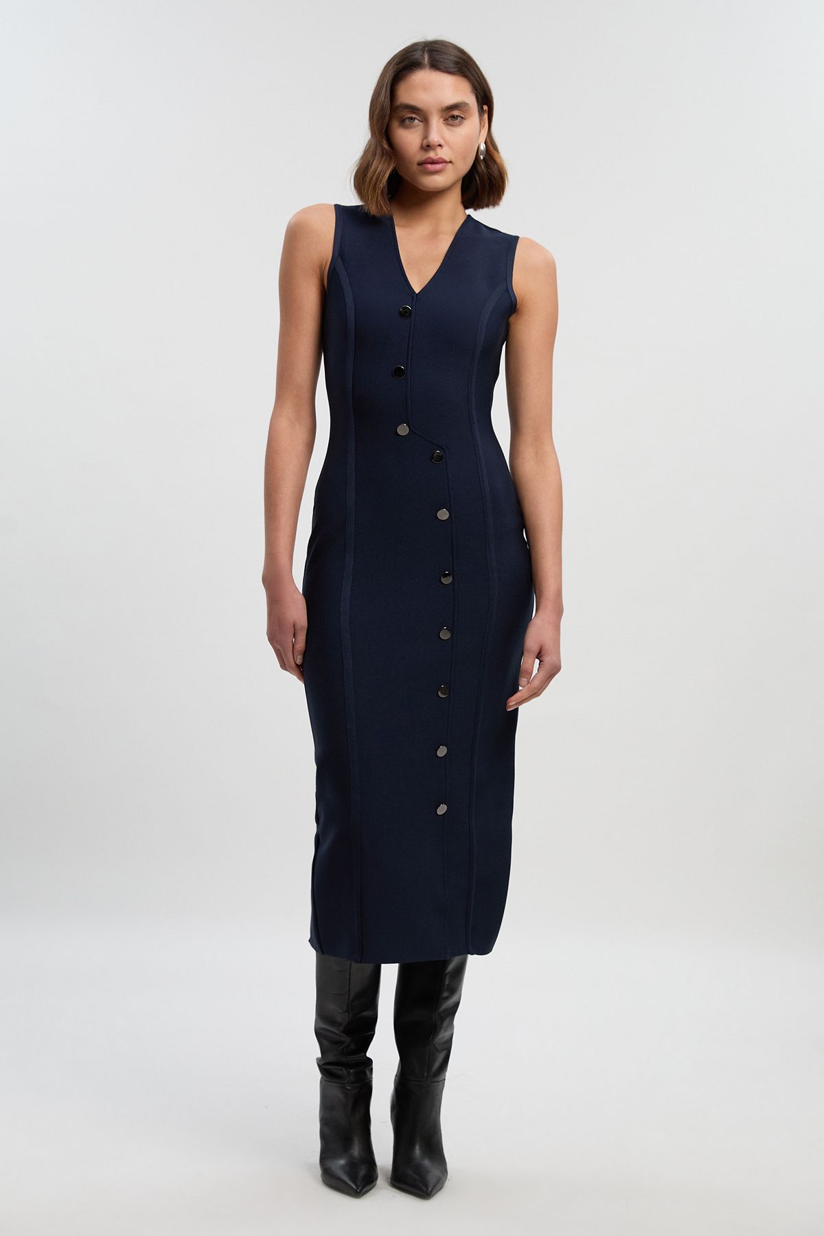 KarenMillen Figure Form Bandage Button Through Pencil Midi Dress
